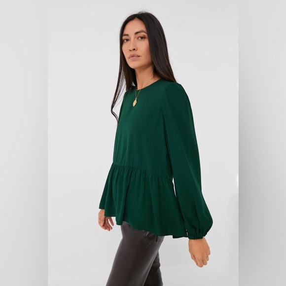 Pomander Place Tuckernuck Hunter Green Carlota Peplum Blouse XS - Picture 3 of 10